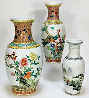 3PC Chinese Republic Famille Rose Porcelain Vases