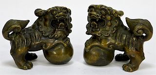PR Chinese Qing Dynasty Opposing Bronze Foo Lions
