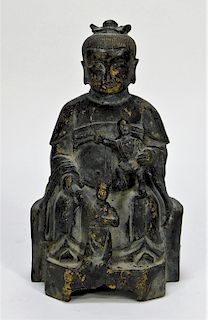 18C Chinese Qing Dynasty Bronze Buddha & Attendant