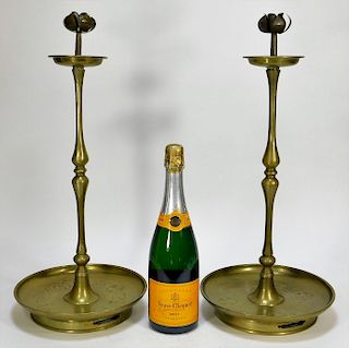 PR Japanese Meiji Period Brass Candle Holders