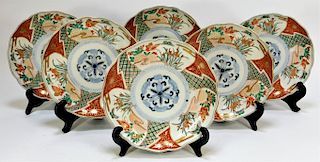 6PC Japanese Edo Period Kutani Porcelain Plates