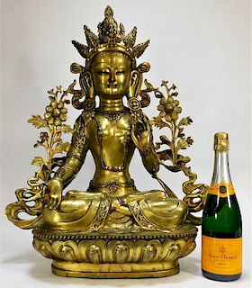 LG Tibetan White Tara Gilt Bronze Buddha
