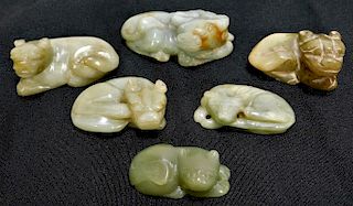 6 Antique Chinese Jade Hardstone Carved Animals