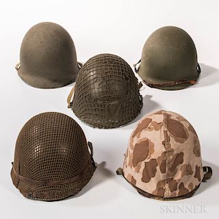 Five WWII-era U.S. M1 Helmets
