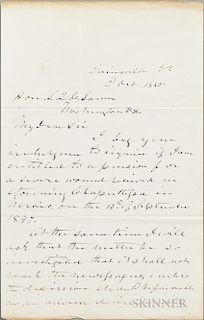 Longstreet, James (1821-1904) Autograph Letter Signed, 2 October 1885.