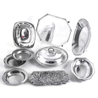 9 PIECE SERVING DISHES, SILVERPLATE & STAINLESS