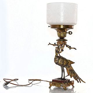 MID CENTURY BRASS PEACOCK LAMP