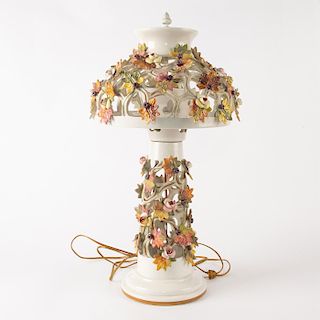 VICTORIAN MAJOLICA INSPIRED CERAMIC FLORAL TABLE LAMP