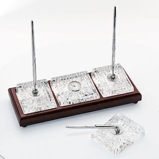 WATERFORD CRYSTAL PEN HOLDERS AND CLOCK DESK SET