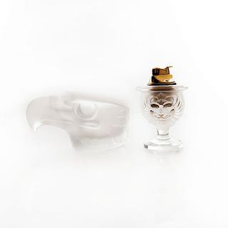 LALIQUE LIGHTER; LALIQUE STYLE ASHTRAY FROSTED GLASS