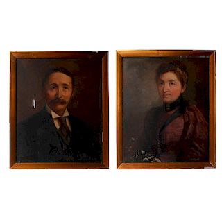 2 VICTORIAN PORTRAITS, MAN AND WOMAN IN GILTWOOD FRAMES