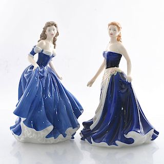 2 ROYAL DOULTON FIGURINES, PRETTY LADIES IN BLUE