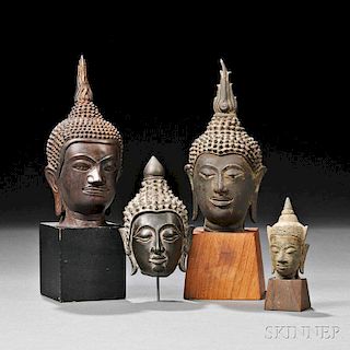 Four Bronze Alloy Buddha Heads