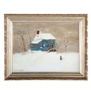 Marie Tiffany. House with Dog in Snow
