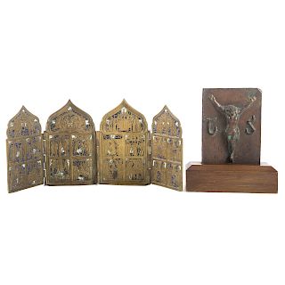 Christian Bronze Plaque & Russian Polyptych