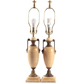 Pair of Louis XVI Style Onyx Urn Lamps