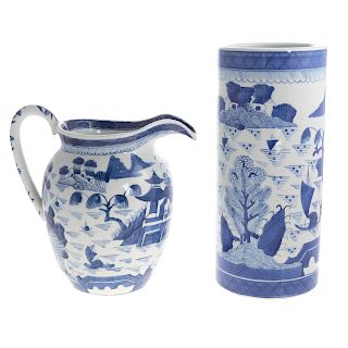 Contemporary Chinese Export Canton Pitcher & Vase