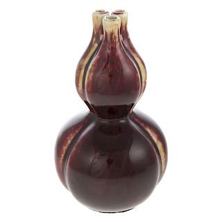 Chinese Flambe Three-Mouthed Double Gourd Vase