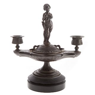 Italian Grande Tour Bronze Oil Lamp/Candle Holder