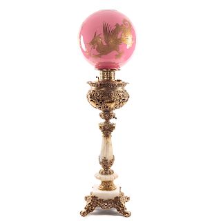 Renaissance Revival Brass & Onyx Oil Lamp