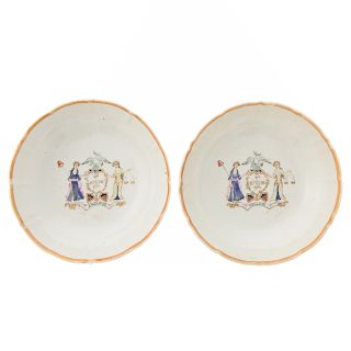 Pair of Chinese Export Armorial Porcelain Saucers