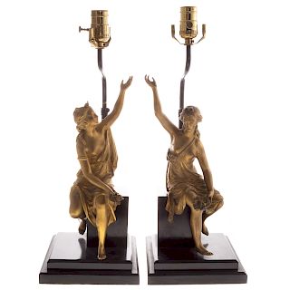 Pair of Classical Style Gilt Bronze Figural Lamps