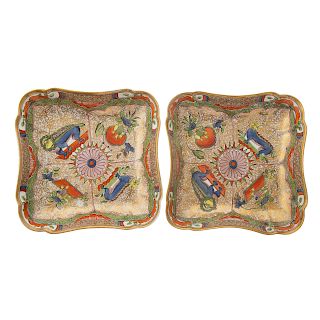 Pair of Worcester "Bengal Tiger" Square Dishes