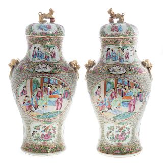 Pair of Chinese Export Rose Medallion Jars