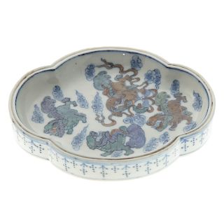 Chinese Ducai Porcelain Quatrefoil Dish
