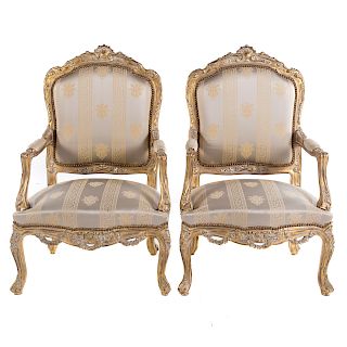 Pair of Louis XV Style Giltwood Fauteuils
