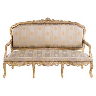 Louis XV Style Giltwood & Upholstered Settee