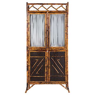 Bamboo Form & Tooled Leather Curio Cabinet