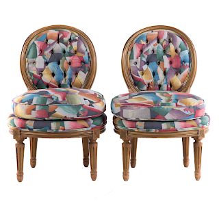 Pair of Louis XVI Style Fruitwood Slipper Chairs