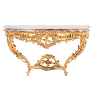 Louis XV Style Giltwood & Marble Top Console Table
