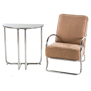 Wolfgang Hoffman Style Lounge Chair & Side Table