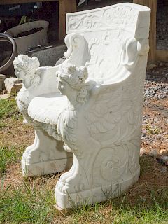 Neoclassical Revival Carved Marble Garden Chair