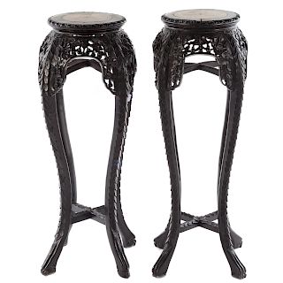 Pr. Chinese Ebonized & Marble Topped Fern Stands