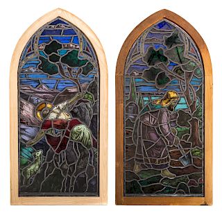 Two Cont. Religious Themed Leaded Glass Windows