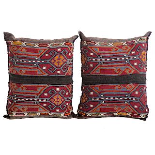 Pr. of Turkish Soumak Kilim Pillows, 20 x 21 in.
