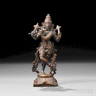 Bronze Figure of Krishna with Flute