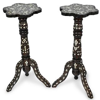Pair of Wood and Pearl Inlaid Stands