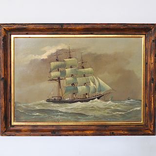 Unsigned Oil on Canvas Ship Painting