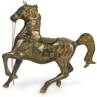 Oriental Silver Overlay Brass Horse