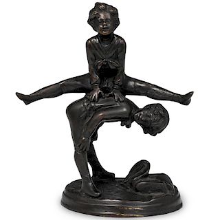 Bronze Sculpture of Children Playing Leapfrog