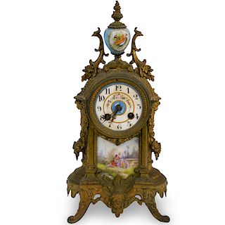 Continental Bronze and Porcelain Mantel Clock