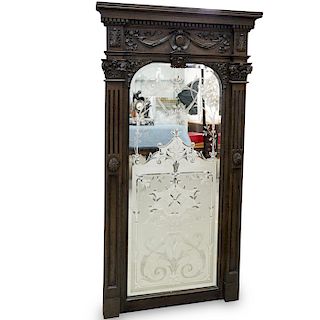 Wood Carved Etched Glass Mirror