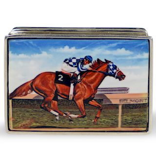 Sterling Silver Equestrian Enamel Pill Box