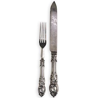 (2 Pc) English Silver Engraved Fork and Knife