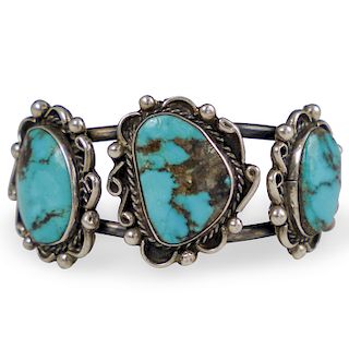 Signed Sterling Silver And Turquoise Cuff
