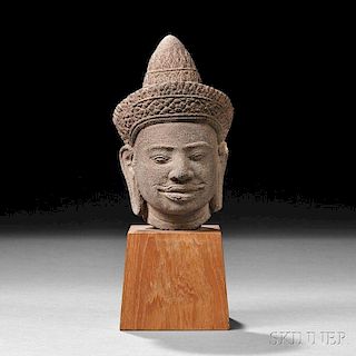 Sandstone Head of a Buddhist Deity